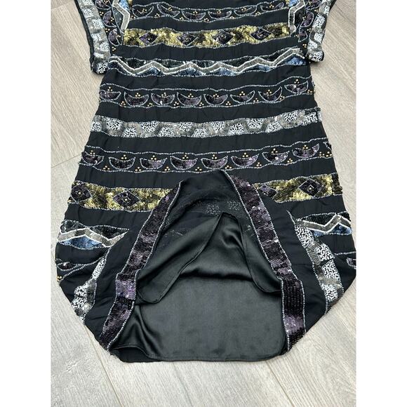 French Connection Women's Black Scoop Neck Beaded & Sequined Shift Dress Size 2 - Picture 10 of 15